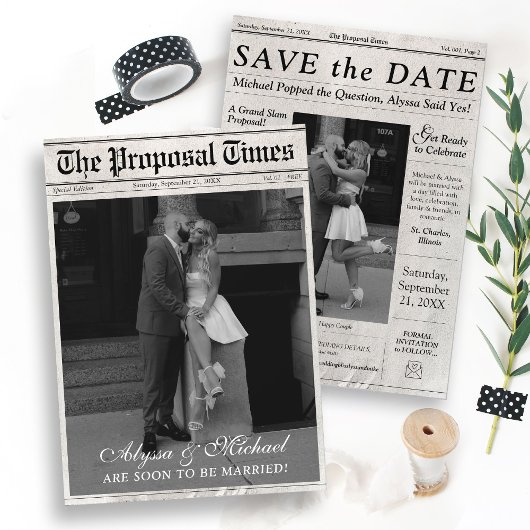 Modernes Zeitungs-Foto Der Vorschlag Times Trendy Save The Date