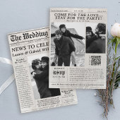 Modernes Zeitungs-Foto QR Code Hochzeitseinladung Einladung