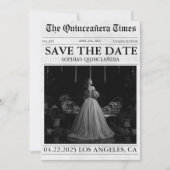 Modernes Zeitungsquinceñera-Foto Save the Date Einladung (Vorderseite)