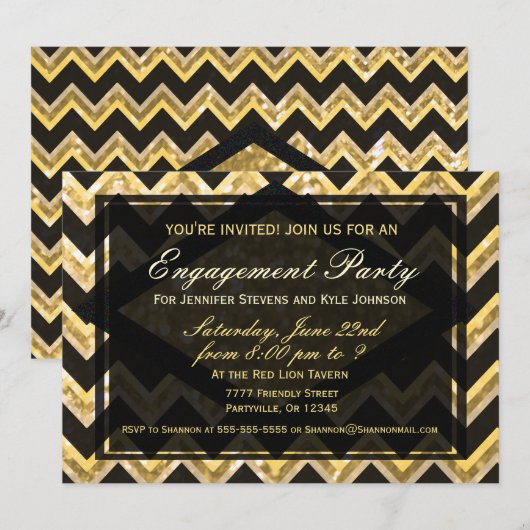 Modernes Zickzack Glitzer-Muster Einladung (Vorne/Hinten)