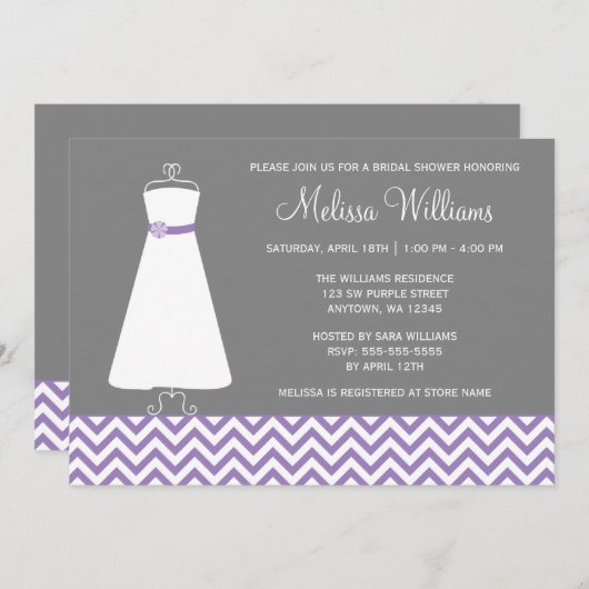Modernes Zickzack Kleiderlila graues Brautparty Einladung (Vorne/Hinten)
