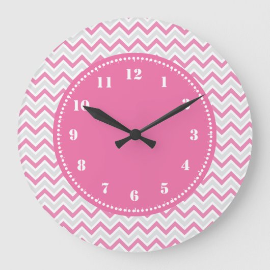 Modernes Zickzack Muster Girly Pink Große Wanduhr (Vorderseite)