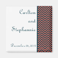 Modernes Zickzack Neon Coral/Navy Wedding Magnet