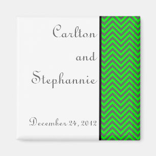 Modernes Zickzack Neon Green/Gray Wedding Magnet