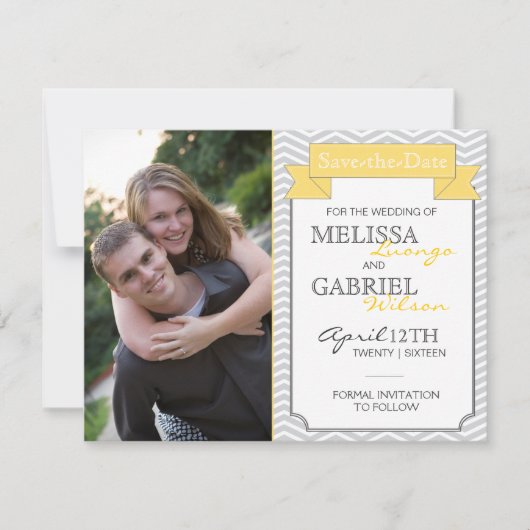 Modernes Zickzack Save the Date Gelb (Vorderseite)