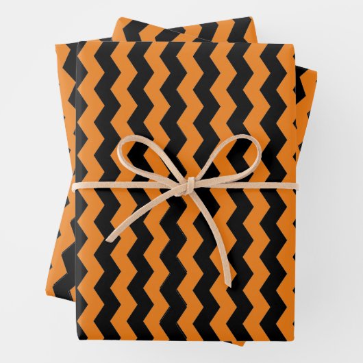 Modernes Zickzack Schwarz-Orange-Muster Geschenkpapier Set (Beispiel)