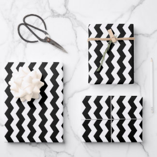 Modernes Zickzack Schwarz-Weiß-Muster Geschenkpapier Set
