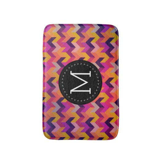 Modernes Zickzack Schwarzes Monogramm Badematte (Vorderseite Vertikal)