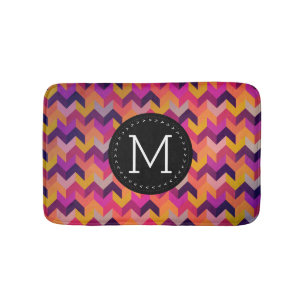 Modernes Zickzack Schwarzes Monogramm Badematte
