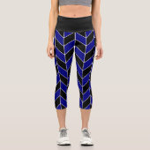 Modernes Zickzack Schwarzes Navy Blue Herringbone  Capri Leggings (Vorderseite)