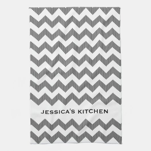 Modernes Zickzack, weißes und schwarzes Muster Küchentuch (Vertikal)