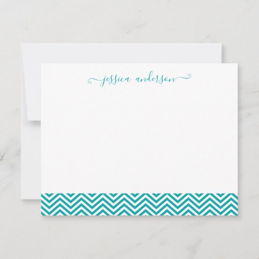 Modernes Zickzack Zigzag Girly Script Aquamarin Mitteilungskarte (Vorderseite)