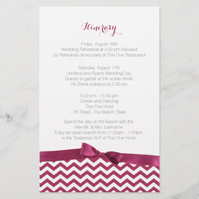 Modernes Zig Zag Berry und Grau Itinerary (Vorderseite)