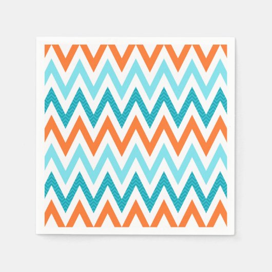 Modernes ZigZag Zickzack Orange Aqua Blaues Muster Serviette (Vorderseite)