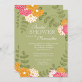 Modernes Zinnia- und Mums-Blume-Brautparty Einladung (Vorne/Hinten)