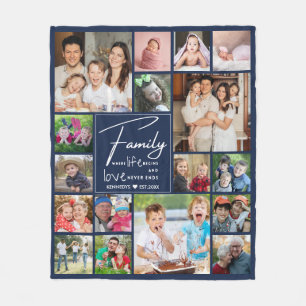 Modernes Zitat für 17 Collage Familienname Blue Fleecedecke