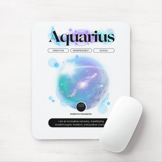 Modernes Zodiac Sign Aquarius Quote Air Element Mousepad (Mit Mouse)
