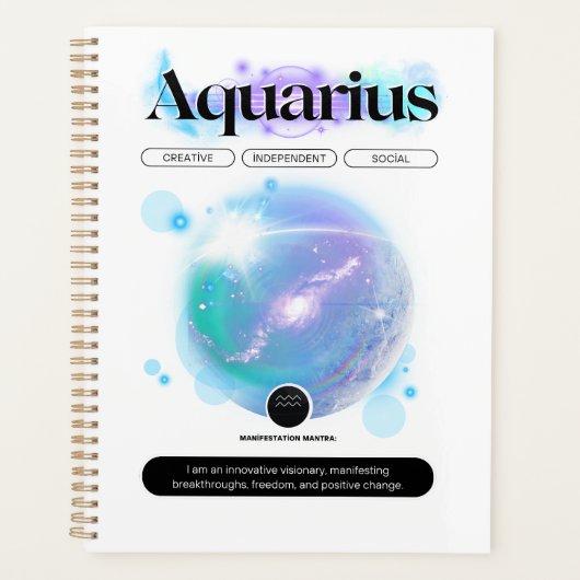 Modernes Zodiac Sign Aquarius Quote Air Element Planer (Vorderseite)