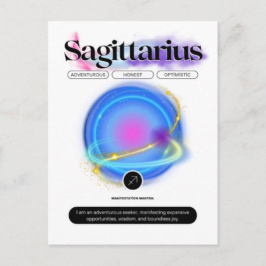 Modernes Zodiac Sign Sagittarier Kostenelement Feu Postkarte (Vorderseite)