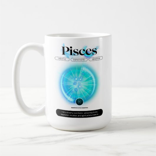 Modernes Zodiac-Zeichen-PIsces-Wasserelement Kaffeetasse (Links)