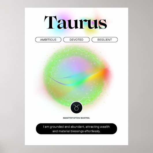 Modernes Zodiac-Zeichen Taurus Zitat-Erdelement Poster (Vorne)