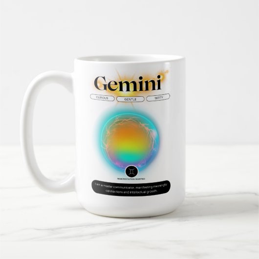 Modernes Zodiac-Zeichen-Zwillingsflugelement Kaffeetasse (Links)