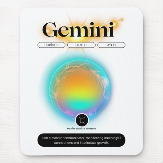 Modernes Zodiac-Zeichen-Zwillingsflugelement Mousepad (Vorne)
