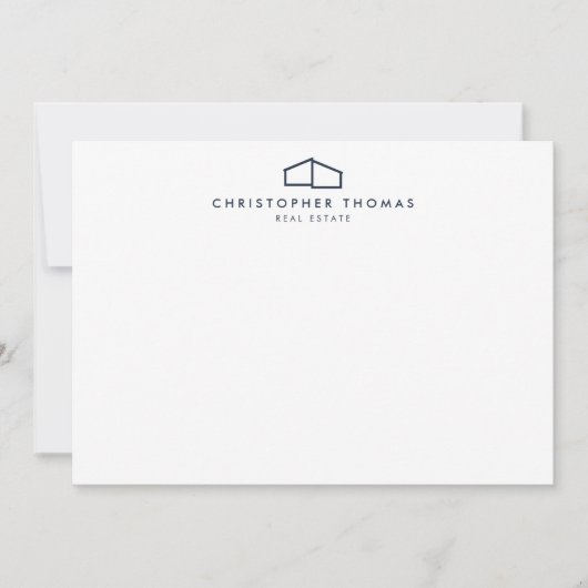Modernes Zuhause-Logo in Navy Blue Flat Note Card Mitteilungskarte (Vorderseite)