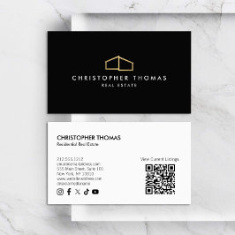 Modernes Zuhause-Logo Real Anwesen Black/Gold QR-C Visitenkarte
