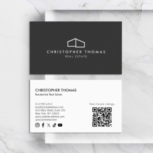 Modernes Zuhause-Logo Real Anwesen Dunkelgrau QR-C Visitenkarte