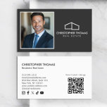 Modernes Zuhause-Logo Realtor Foto Dunkelgrau Visitenkarte<br><div class="desc">Aktualisierung 2025 - minimalistisch dunkelgraue Realtor Visitenkartenvorlage mit Platz für Foto, bearbeitbarem QR-Code und modernen Social-Media-Icons. Dieses klassische Visitenkarten-Template zeichnet sich durch ein elegantes, aber dennoch einfaches, modernes Zuhause-Logo aus, mit dem Sie Ihr echtes Anwesen oder Ihre persönliche Marke markieren können. Ideal für Immobilienmakler, Bauunternehmer, Immobilienmakler, Bauunternehmer und vieles mehr....</div>