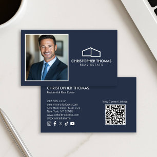 Modernes Zuhause-Logo Realtor Foto Navy Blue Visitenkarte