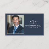 Modernes Zuhause-Logo Realtor Foto Navy Blue Visitenkarte (Vorderseite)