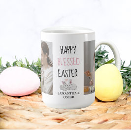 Modernes Zwei-Foto | Glücklich gesegnetes Ostern | Kaffeetasse