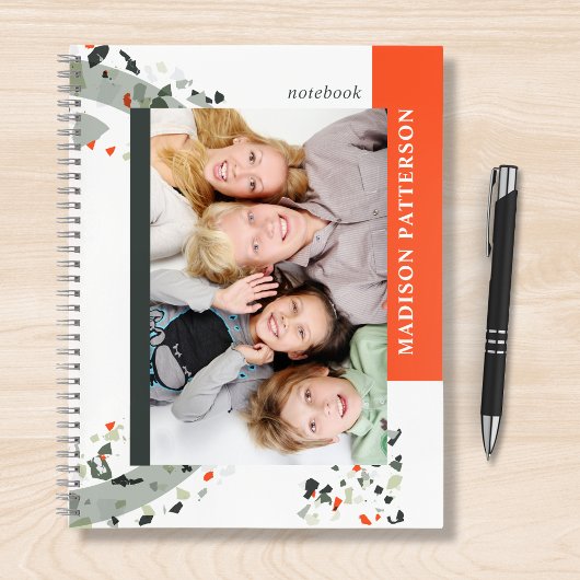 Modernes Zwei Foto Terrazzo Personalisierter Name Notizblock