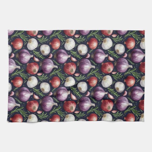 Modernes Zwiebelmuster schwarz Geschirrtuch (Horizontal)