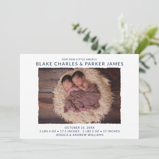 Modernes Zwillingsjahr im Foto Birth Ankündigung (Stehend Vorderseite)