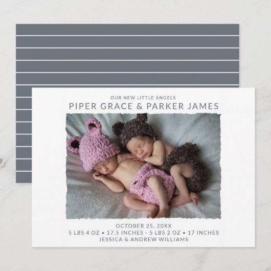 Modernes Zwillingsjahr im Foto Birth Ankündigung (Vorne/Hinten)