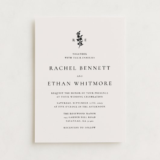 modernI vory Botanical Monogram Wedding Invitation Ankündigung
