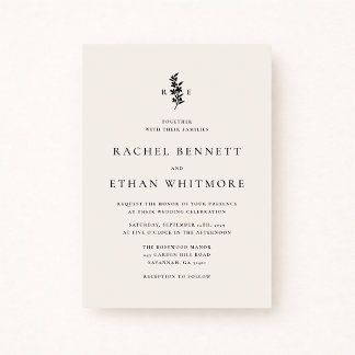 modernI vory Botanical Monogram Wedding Invitation Ankündigung