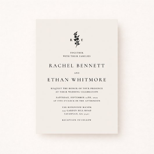 modernI vory Botanical Monogram Wedding Invitation Ankündigung