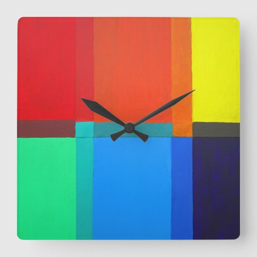 Modernist Abstract Art Colour Grid Quadratische Wanduhr (Vorderseite)