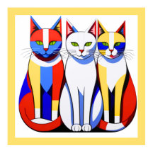 Modernistische Katzen Lebendige Tri-Colour-Katzen