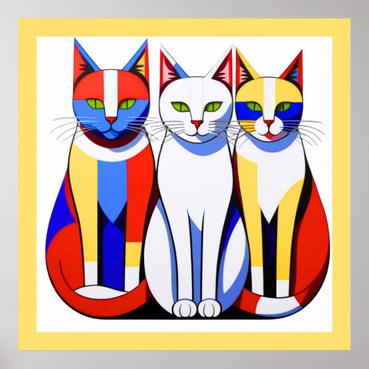 Modernistische Katzen Lebendige Tri-Colour-Katzen  Poster (Vorne)