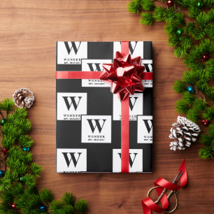 Modernistisches Monogramm schwarze minimalistische Geschenkpapier