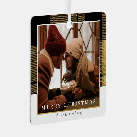 Modernl Stylish Gold Kariertes Weihnachtskuchen Fo Ornament Aus Metall (Vorderseite Rechts)