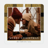 Modernl Stylish Gold Kariertes Weihnachtskuchen Fo Ornament Aus Metall (Rückseite)