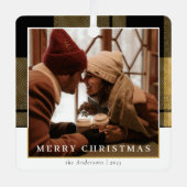 Modernl Stylish Gold Kariertes Weihnachtskuchen Fo Ornament Aus Metall (Vorderseite)