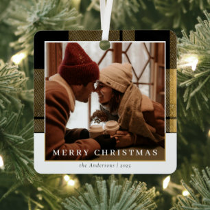 Modernl Stylish Gold Kariertes Weihnachtskuchen Fo Ornament Aus Metall