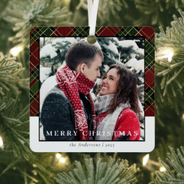 Modernl Stylish Red Kariert Christmas Couple Foto Ornament Aus Metall